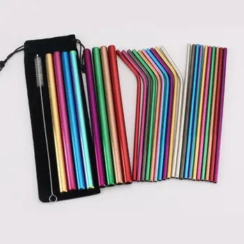 

5pcs Fruit Juice Straws Reusable 304 Stainless Steel Straw Metal Drinking Rainbow Straws Silicone Cover Laser Logo Dropshipping