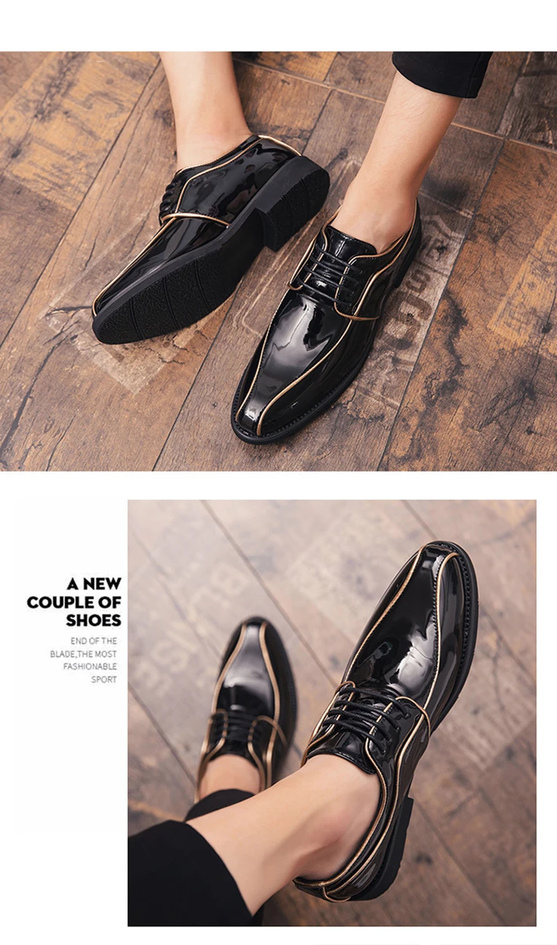 Merkmak Pointed Toe Men Shoes Fashion Lace-up Oxfords Shoes Big Size Business Formal Leather Shoes for Party Wedding