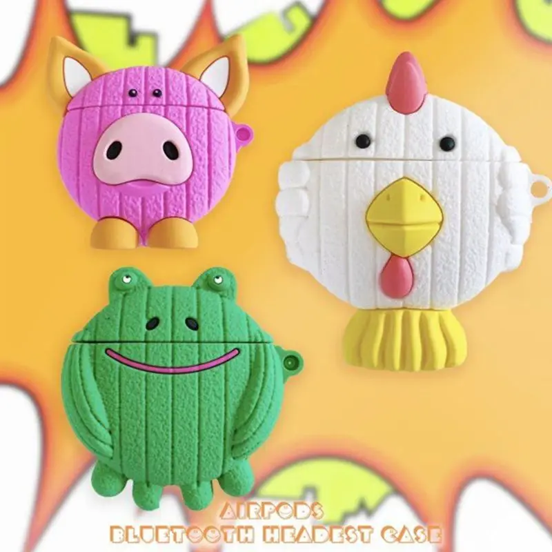 Cartoon Animal Pattern Protective Case Shockproof Silicone Cover for AirPods 1/2 for smart watch