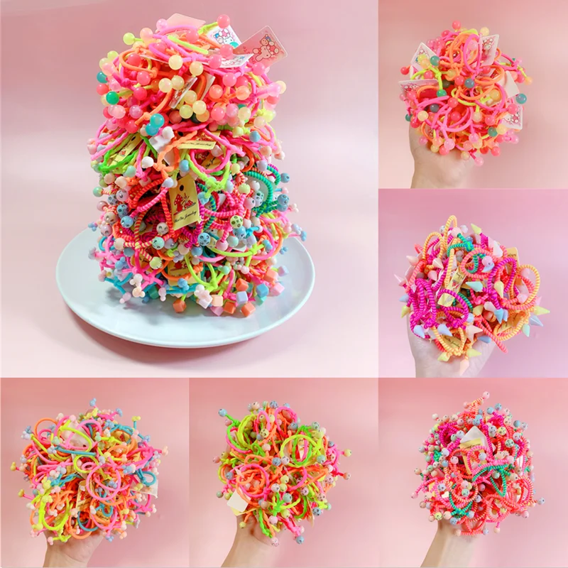  10/20/30PCS Girl Cute Colorful Cartoon Hair Ties Sweet Elastic Hair Rope For Baby Elastic Rubber Band Hair Accessories Headdress 