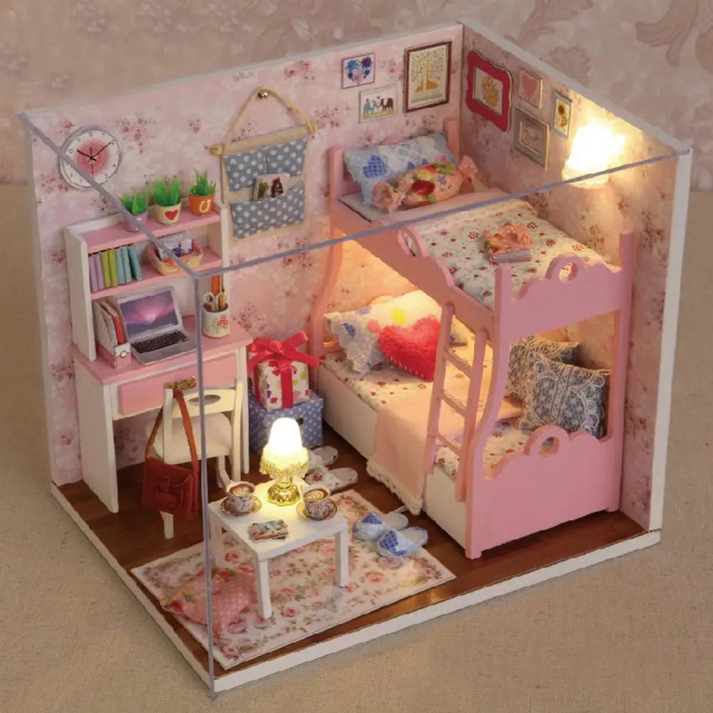 

DIY Miniature LED Dollhouse Model Crafts with Dustproof Cover Toy Kids Gift improve practice social activities