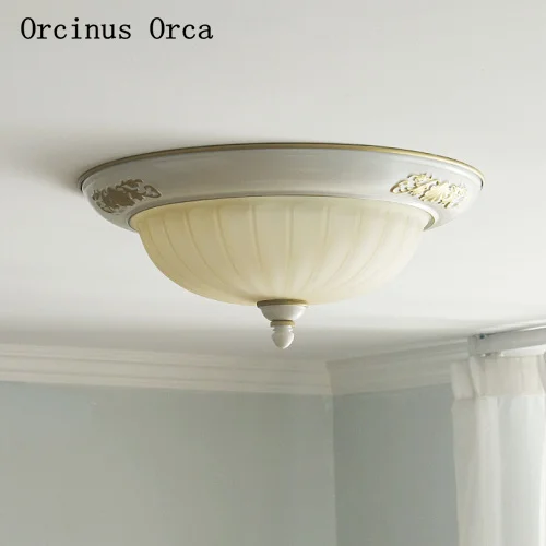 American antique white carved ceiling lamp living room dining bedroom European simple LED glass | Лампы и освещение