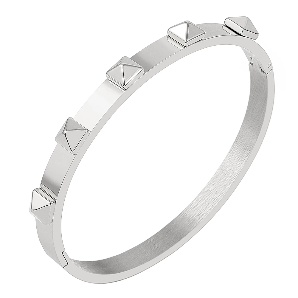Bangle Bracelet Stainless Steel Bracelet Stainless Steel Luxury Jewelry 6mm Width 5 Pyramid Charms Bangle Gold Color Rivet Bracelet For Men Women Fashion Jewelry