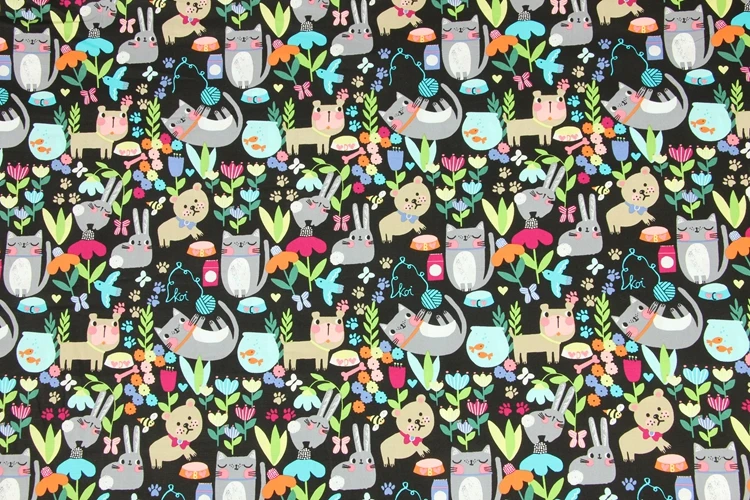 

140*50cm Cartoon animal rabbit cat fish cotton Fabric Kid baby shirt hat skirt Diy Handmade Bedding Home Cloth Purse Quilt