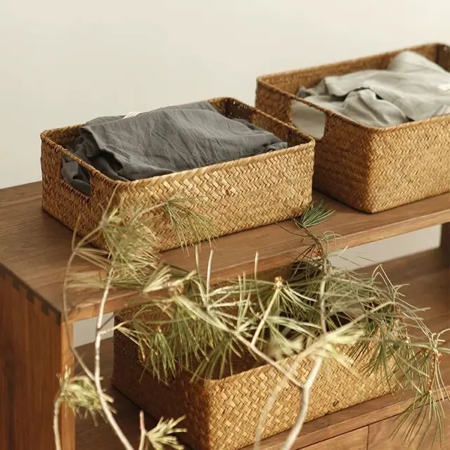 Zerolife-Woven Seagrass Basket for Home Decor, Natural Wicker Basket, Storage Basket, Fruit Bread Towel, Kitchen Table, Rattan 1