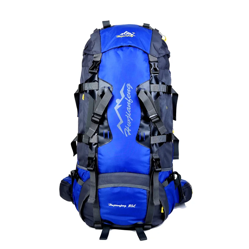 Deep Blue Climbing Outdoor Bags 80L Nylon External Frame hiking backpacks Unisex Travel waterproof man women Camping Trekking backpack - Color: Deep Blue