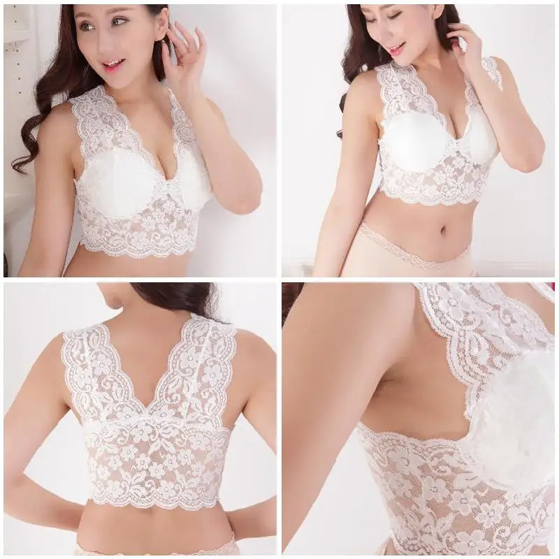 Горячая мода сексуальные женщины кружева Bralette майка бюстгальтер жилет крючком обрезанный бюстгальтер мягкий v-образным вырезом бюстье hh88