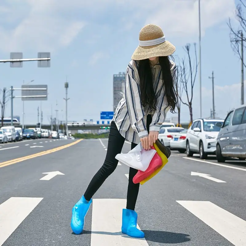 Aleafalling Thickened Short-tube Rain Shoe Cover Women Waterproof Anti-skid Rain Shoe Cover Wear-resistant Rain Boots Cover