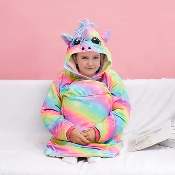 

New Rainbow Unicorn Sweatshirt Blanket for Girls Boys Warm Grey Pyjamas Girl Robe for Homewear Thick Girls Hoodies