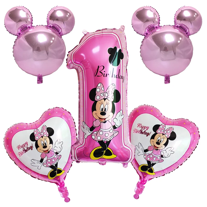 5pcs pink 13 шт./компл. Микки и Минни Маус воздушный шарик из фольги в форме 1st День рождения декоративный воздушный шар 30 дюймов и цифрами 1, 2, 3, 4, Globos, голубое платье в горошек и с латекс детские игрушки - Цвет: 5pcs pink