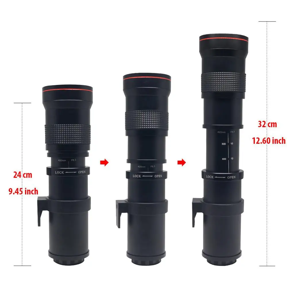 望遠レンズ、420‑800mm F8.3‑16マニュアルフォーカスズームレンズ