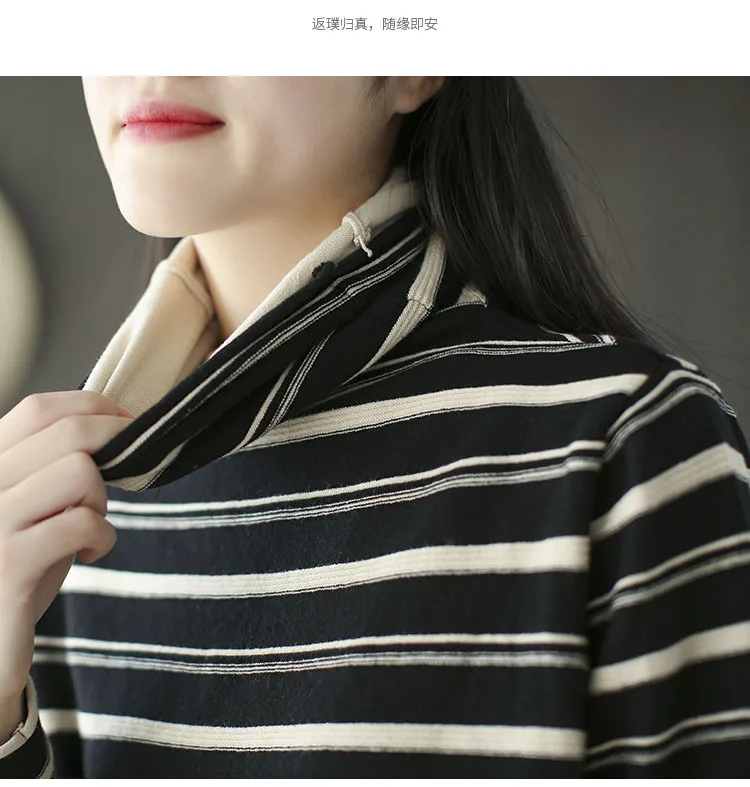 Autumn Striped Sweater Women Fashion Knitting Loose Turtleneck Long Sleeve Fashion Pullovers Sweater Vintage Casual Coat