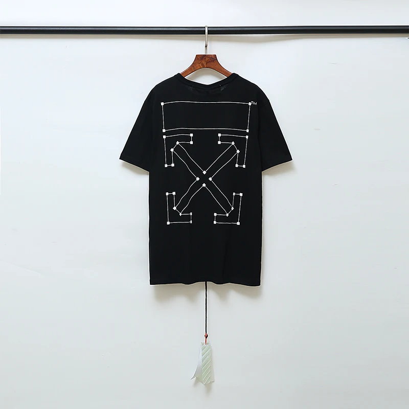 19ss Off-White OW line Dot arrow для мужчин и женщин, унисекс, модные модели для влюбленных пар, хлопковая Повседневная футболка с коротким рукавом и круглым вырезом