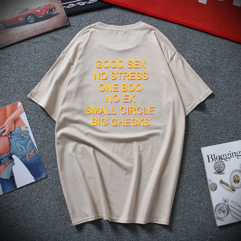 Смешная футболка с надписью «Good Sex No Stress One Boo No Ex Small Circle Big checkes», европейские размеры, хлопок - Цвет: Хаки