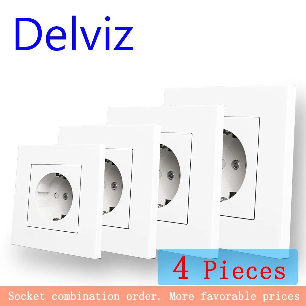Delviz EU Standard Socket, Household Embedded jack,86mm*86mm,High quality PC material, AC 110V-250V, White 16A Wall Power Outlet