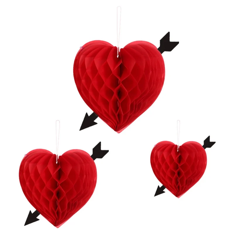 Paper Honeycomb Balls Heart Shape Honeycomb Ball Valentine Decorations Lanterns Hanging Wedding Party Valentine Decoration