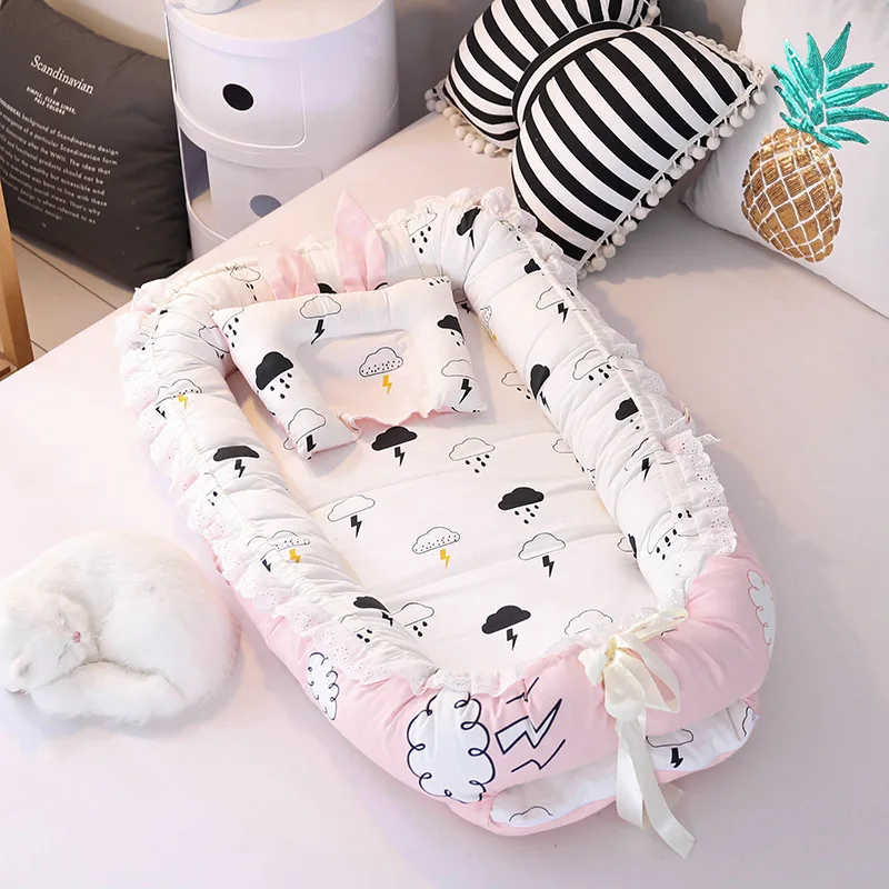 Portable Crib Baby Nest Bed Folding Newborns Cots Nursery Sleep Nest with Pillow Infant Cradle Baby Bassinet Bed Carry Cot