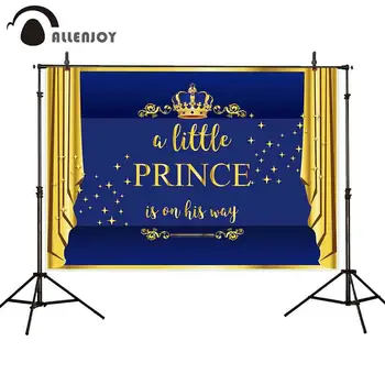 

Allenjoy Boy Newborn Wallpaper Golden Curtain Crown Stars Blue A Little Prince Celebrate Backdrops Child Baptism Party Banners
