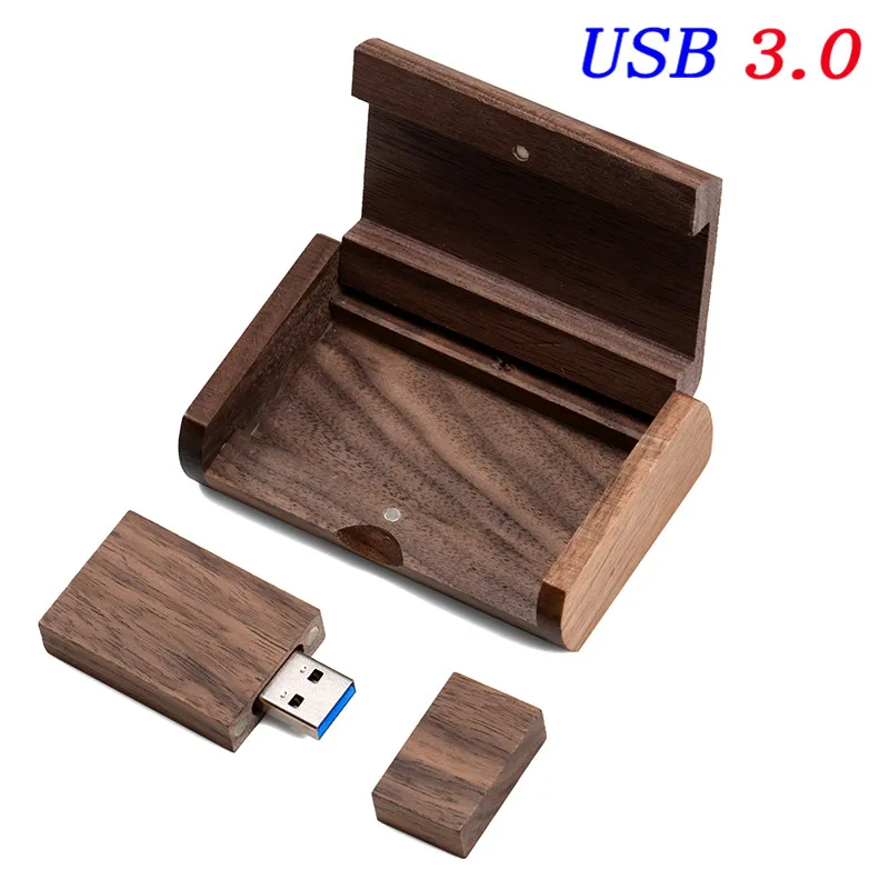 Walnut wood with box JASTER USB 3,0 деревянная Флешка с откидной крышкой 4 ГБ 8 ГБ 16 ГБ 32 ГБ 64 ГБ логотип компании на заказ свадебный подарок фотография подарок - Цвет: Walnut wood with box