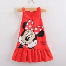 Новинка года, летнее платье для маленьких девочек розовое и красное платье с Минни Маус для девочек Повседневная модная детская одежда праздничные платья