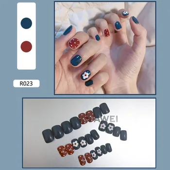 

Wearable Nail Stickers Summer Day Refreshing New Style Fake Nails Finished Product Repeated Dismantling Nail Tip 24 Shee