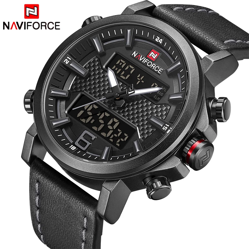 

NAVIFORCE reloj deportivo de moda para hombre, relojes de cuarzo impermeables de cuero para hombre, reloj analógico LED de fecha para hombre, reloj Masculino