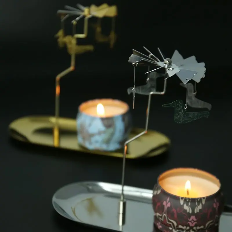 Рождество Магнитный вращающийся карусель Tealight подсвечник металлическая подставка E65B