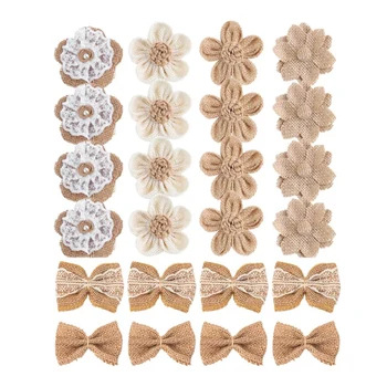 

24 Pcs Natural Burlap Flowers 6 Styles Vintage Handmade Rustic Jute Flowers Include Burlap Rose Flowers Burlap Bowknot Burlap Be