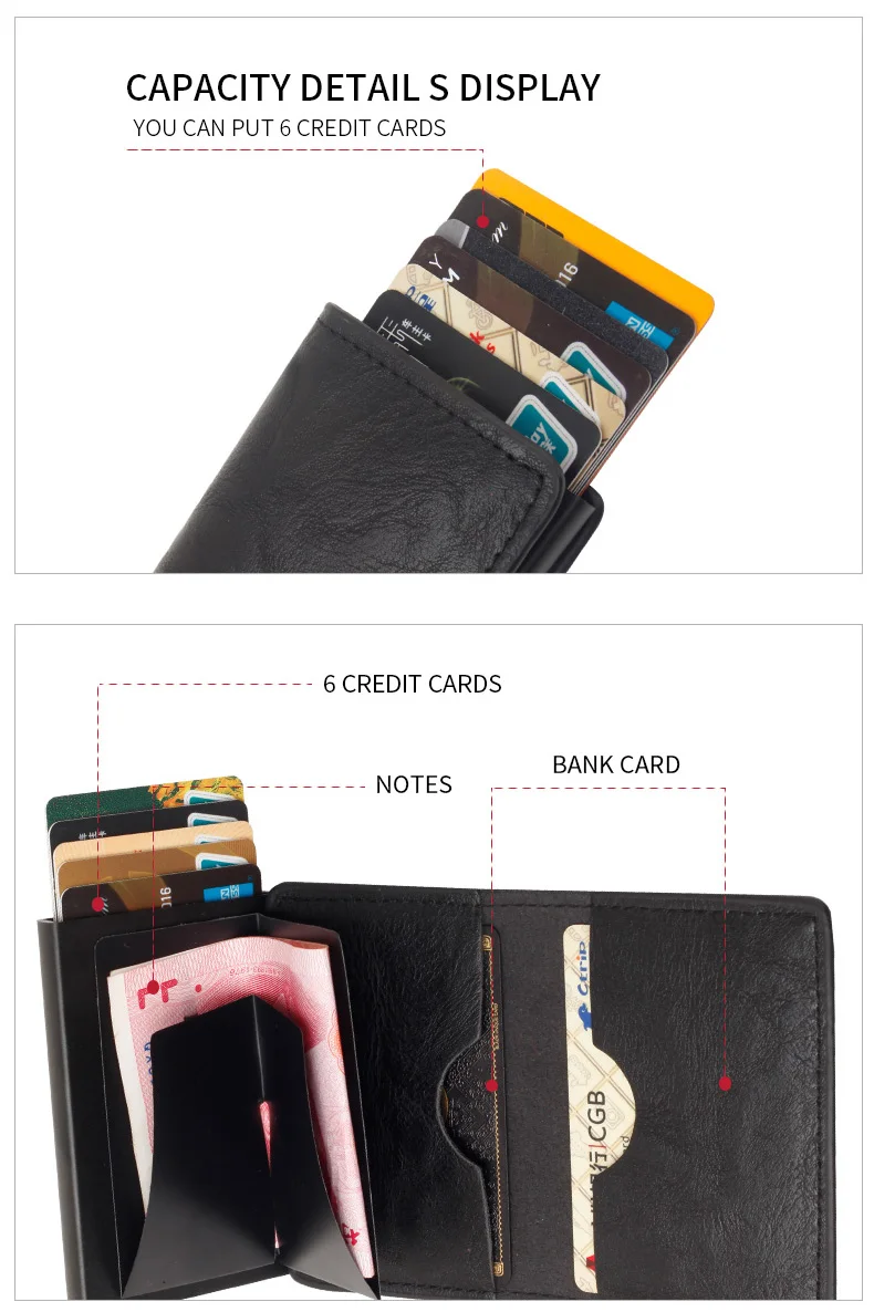 Кредитной держатель для карт Для мужчин и Для женщин металлический RFID Винтаж алюминиевая коробка искусственная кожа Crazy Horse Модный чехол-портмоне с отделением для карт