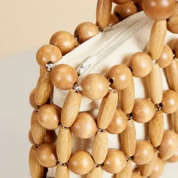 

Women Handbag Straw Woven Tote Large Capacity Summer Beach Wooden Bead Bag Handbag DIN889