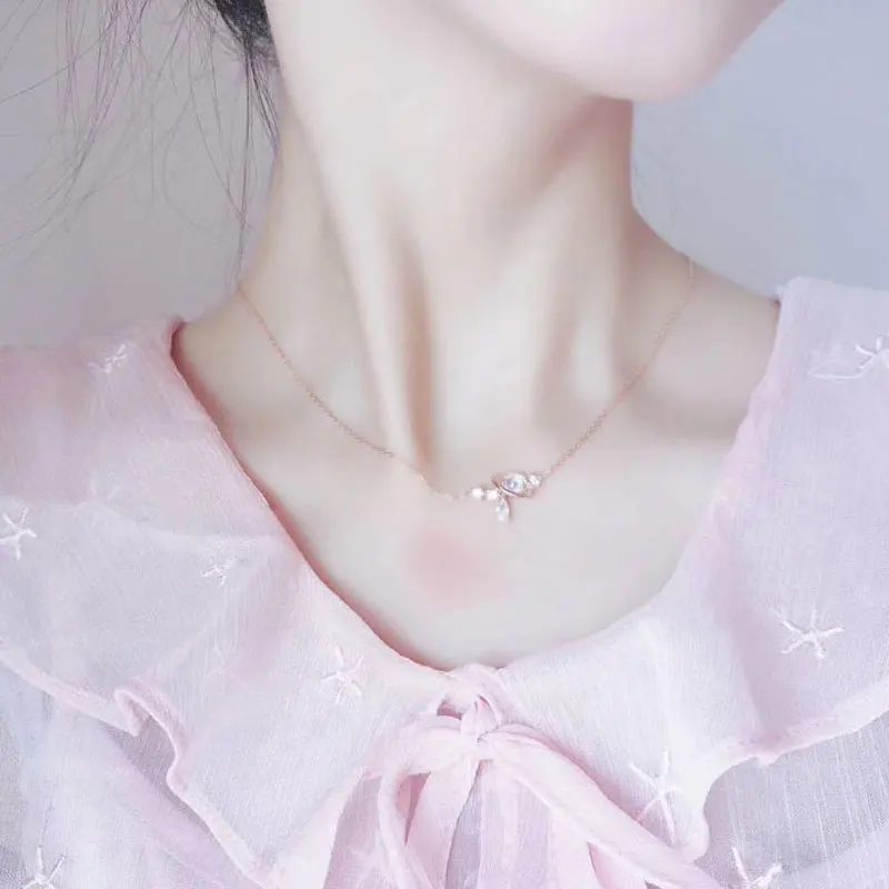 Aurora Water Drop Star Moon Necklace Cute Girl Clavicle Chain Heart Sweet Student Necklace