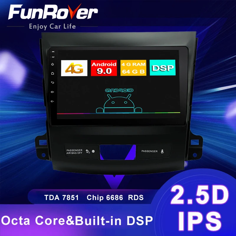 Funrover Android 9.0 4G+64G 4G Car Radio Multimedia Player Navigation GPS For Mitsubishi Outlander