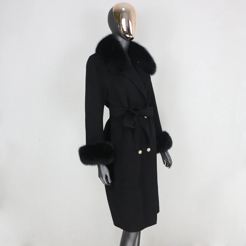 H2c407089160f4756b9cf4d1663caf142Z 2021X-Long Natural Mongolia Sheep Real Fur Coat Autumn Winter Jacket Women Double Breasted Belt Wool Blends Overcoat Streetwea