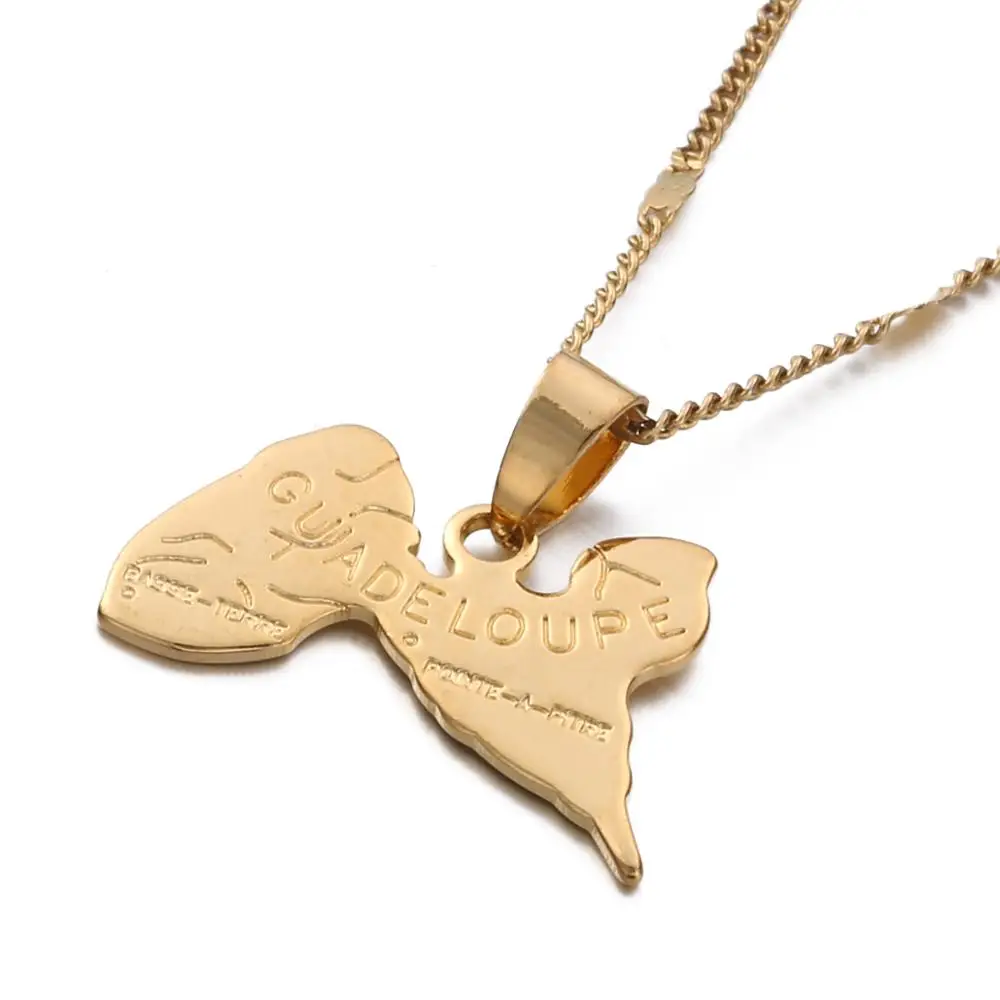 Gold Color Guadeloupe Map Pendant Necklace Trendy France Island Guadeloupe Map Jewelry 3