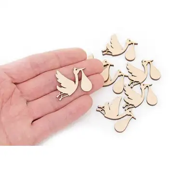 

10x Wooden Baby Stork (3,5cm) Shapes Embellishments Blank Wood Stork Shape Craft Decoration Wood Cut Out 0683