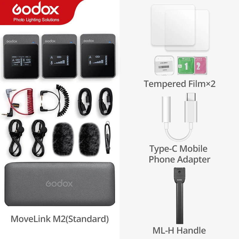 Godox MoveLink M1 M2 Wireless Lavalier Microphone Transmitter Receiver for Phone DSLR Camera Smartphone 2.4GHz Wireless Mic 