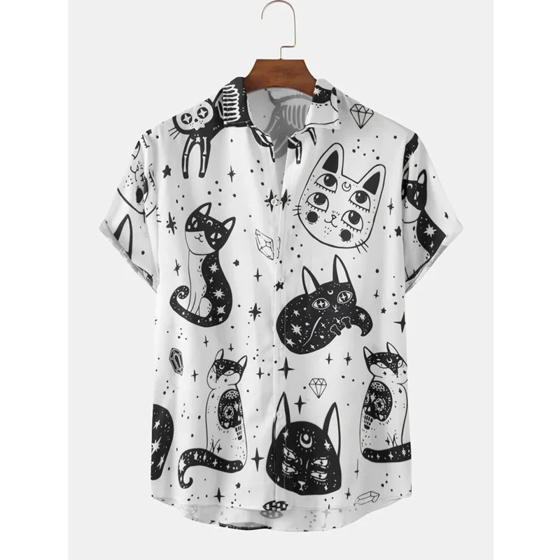 Hawaiian Shirt For Mens 2021 New Fashion Funny Abstract Cat Pattern Print Short Sleeve Light Shirts Plus Size 5XL 6XL pattern printing tablet series 1 stylish pattern printed light anti drop auto wake sleep leather tablet stand case cover for amazon fire hd 10 2021 red rose