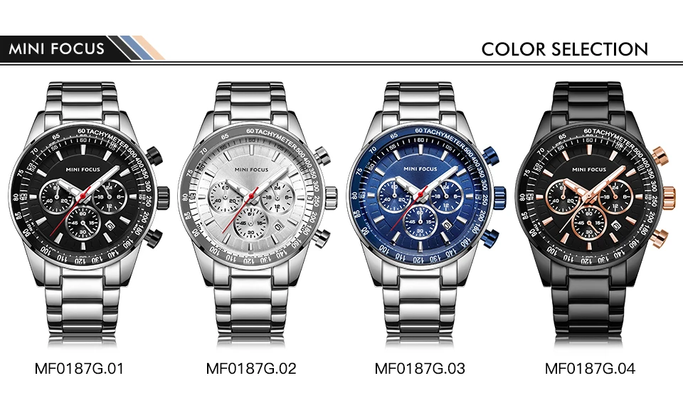 Мини фокус из нержавеющей стали деловые часы мужские роскошные хронограф кварцевые часы лучший бренд спортивные наручные часы Relogios 0187 синий