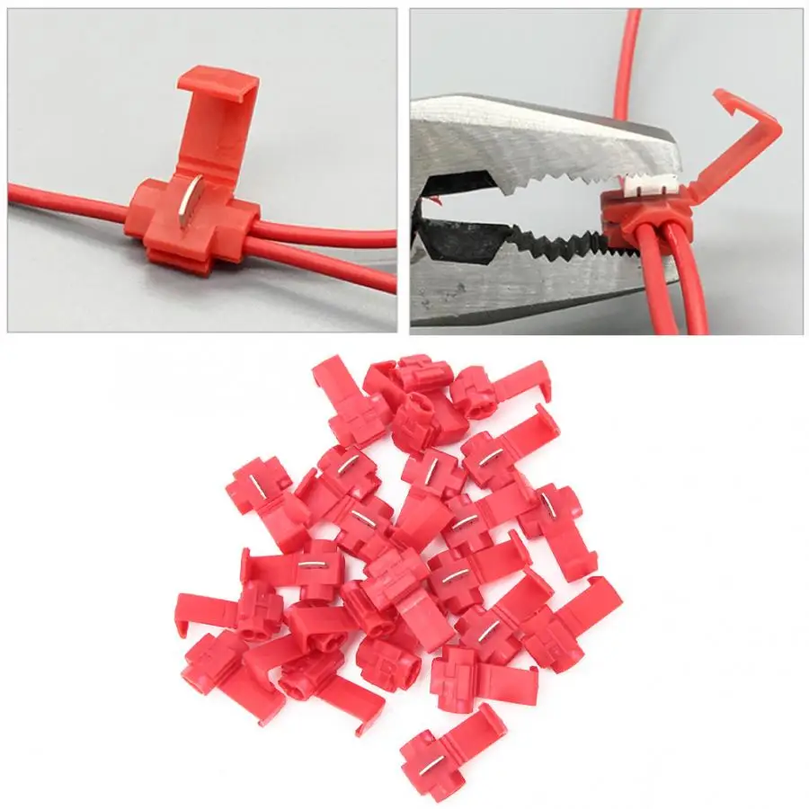 

25Pcs Red Electrical Cable Connectors Solderless Quick Splice Lock Wire Terminals Crimp 0.5-1.5mm2/AWG 20 to 16 Wire Connector