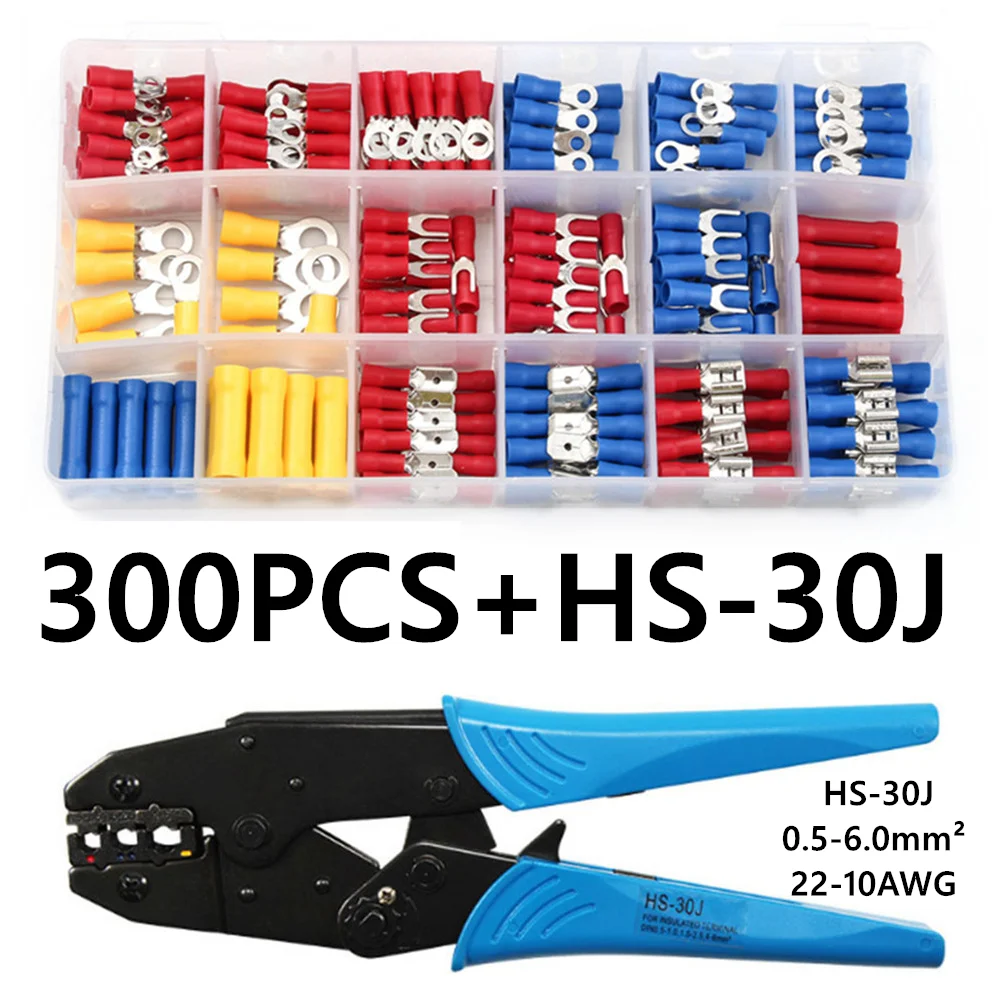 300 pçs isolados conectores de cabo de fio elétrico sortidas friso spade anel de extremidade garfo conjunto anel talões terminais de friso kit