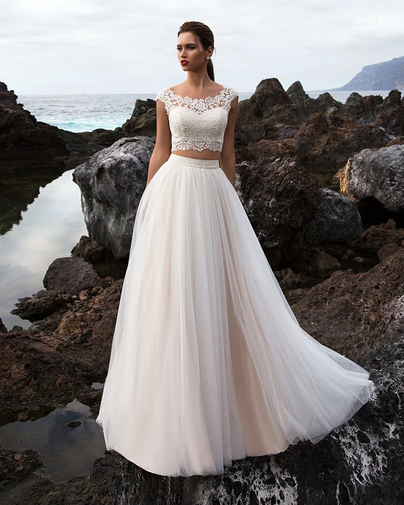 Robe De Mariée 2 En 1 Trouwjurk Beach Wedding Dress 2 In 1 Elegant Robe De Mariee Illusion Back  Simple Abiti Da Sposa Cap Sleeve Vestido Novia - Wedding Dresses -  AliExpress
