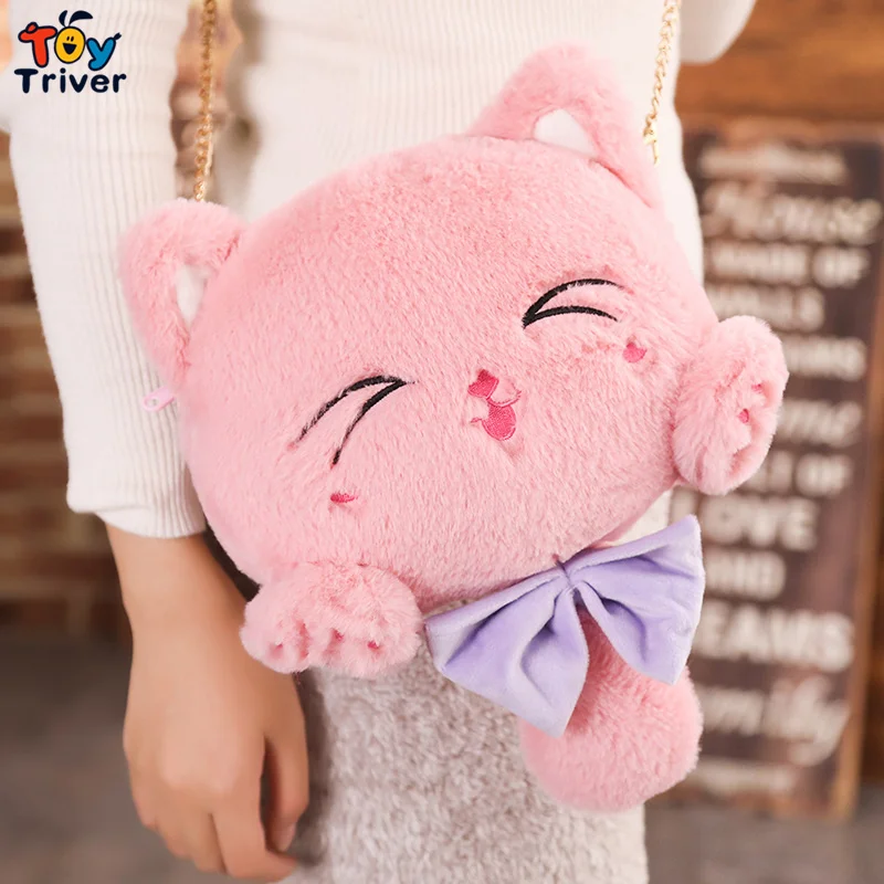 Кошка Китти макияж портмоне школьная косметическая сумка через плечо плюшевая игрушка тривер дети девочка подарок на день рождения - Цвет: pink