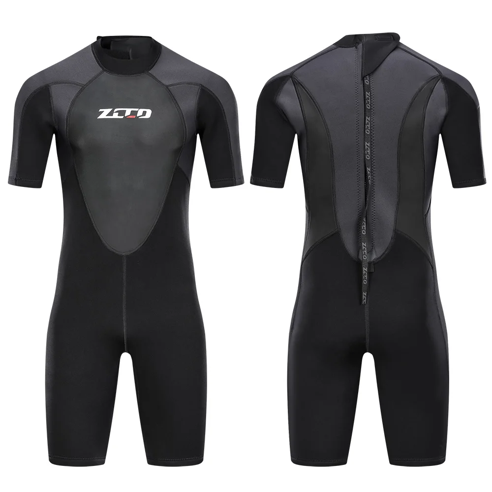 1Set 3mm Men Short Sleeve Patchwork Wetsuit One-piece Neoprene Zip Wet Suit Spearfishing Swimming Urban Beach Swimwear M-4XL