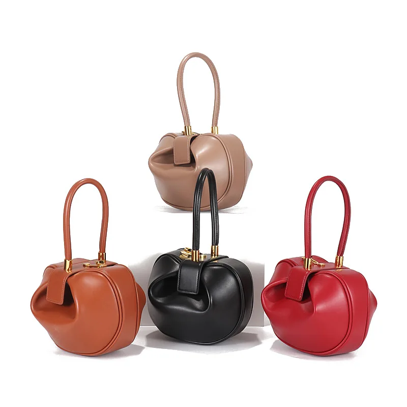 

P-F Bag New Quality Leather Women Bucket Handbags Ladies Solid Dumpling Bag Top-handle Bags Vintage Bell Shape Tote Bags