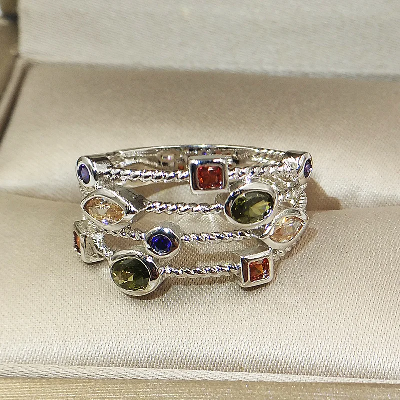 Очаровательное женское кольцо с геометрическим радужным цветным цирконием, модное серебряное кольцо с сердечком, вечерние кольца в винтажном стиле, обручальные кольца для женщин