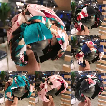 

1PC Fashion Cute Women Hairband adjustable printing Bowknot Wide Headband Silk Makeup bathroom Hair Accessories