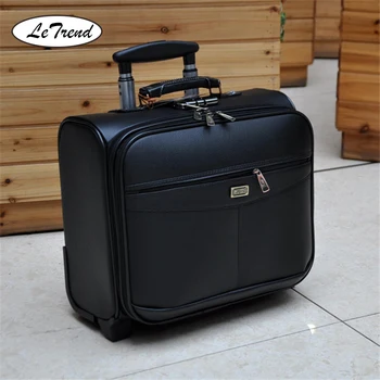 

LeTrend 16 inch Multifunction Rolling Luggage PU Leather Suitcase Wheels Men Women Carry on Trolley pilot Travel Bags laptop bag