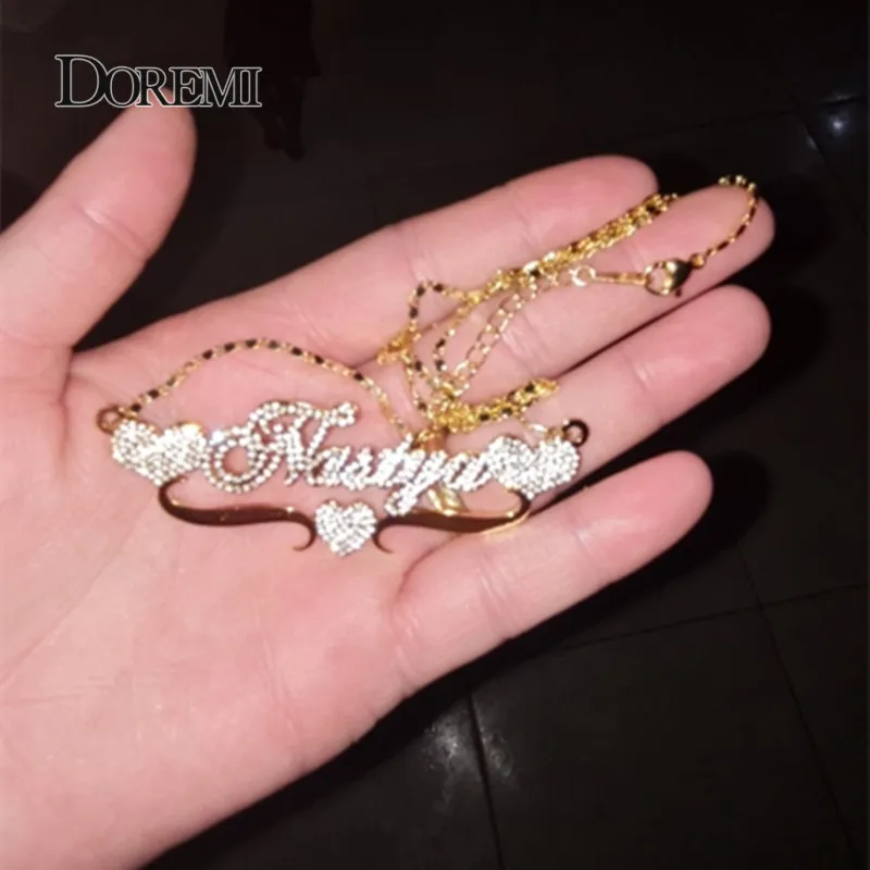 DOREMI Stainless Custom Name Necklaces with Two Hearts Custom Pendant Letters Necklace for Women Gold Chain Personalized Jewelry