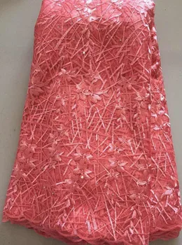 

2020 PEACH French Nigerian Laces Fabrics High Quality Tulle African Laces Fabric Wedding African French Tulle Lace FLL3150