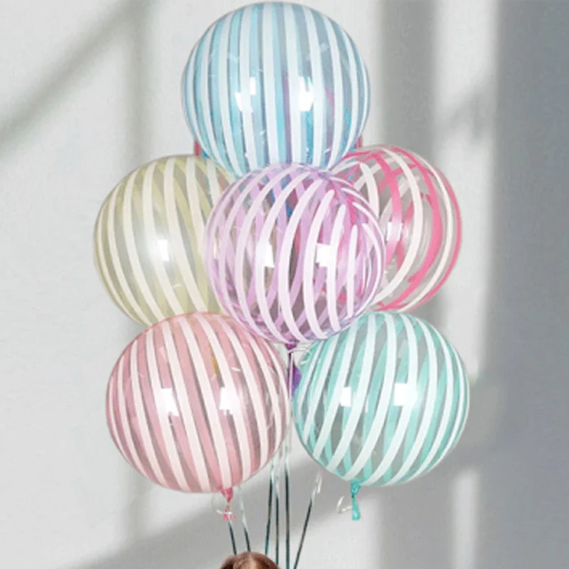 5pcs 18 Inch Pastel Candy Balloons Round Helium Clear Crystal Striped Bubble Baby Shower Birthday Party Wedding | Дом и сад